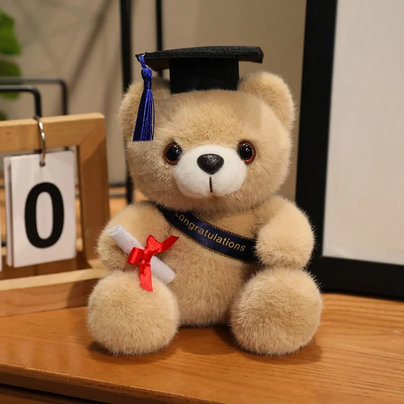 18cm Cute Doctor Cap Bear Doll Clothes Bear Stuffed Animals Plush Toys Boys Girls Students Graduation Gift Home Decoration