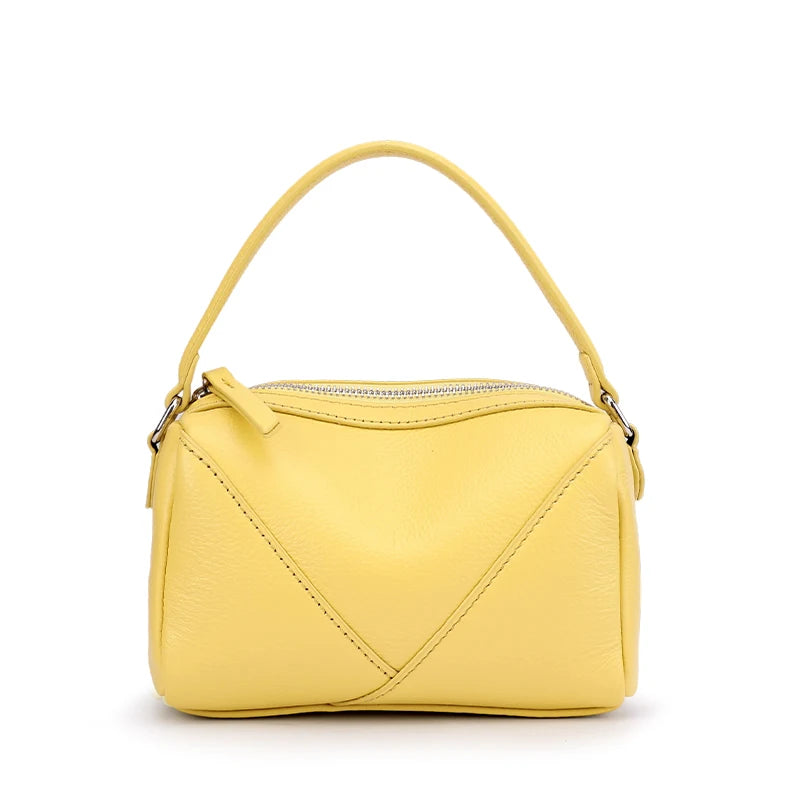 Genuine Cowhide Leather Mini Crossbody Bag for Women Pebbled Leather Top Handle Crossbody Bag with Geometric Stitching