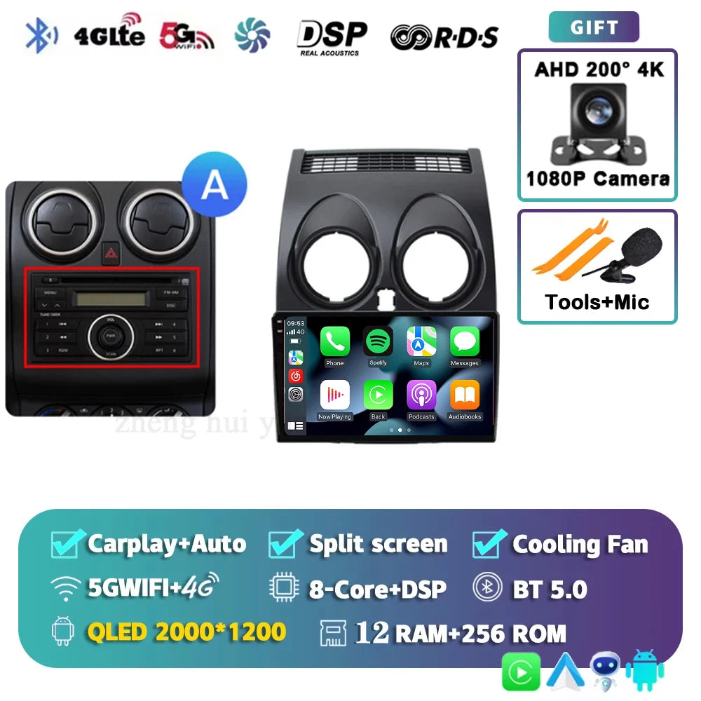 For Nissan Qashqai 1 J10 2006 - 2013 Android 15 4G WIFI Car Radio Carplay Auto Multimedia Stereo Video Player GPS Navigation