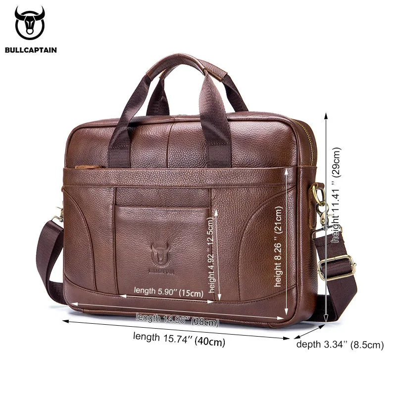 BULLCAPTAIN Men's Briefcase Men's Business Bags Can Be Used For 14-Inch Laptop Leather Shoulder Messenger Bag's Office Handbag