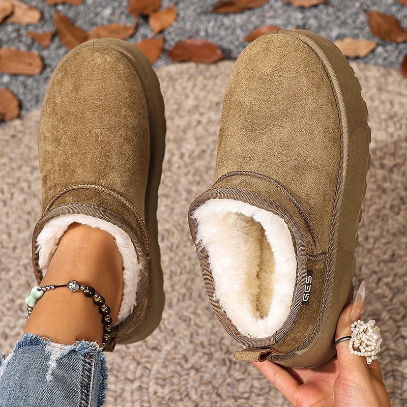 Warm Plush Platform Snow Boots Women Plus Size 36-43 Non Slip Winter Boots Woman Slip On Thick Sole Cotton Ankle Booties Mujer