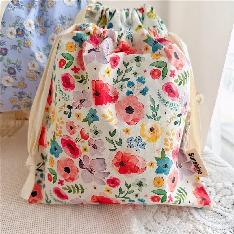 Portable Organizer for Underwear Socks Bra Cotton Makeup Bag Travel Drawstring Bags Ins Flower Print Clothes Cosmetic Bags 2026