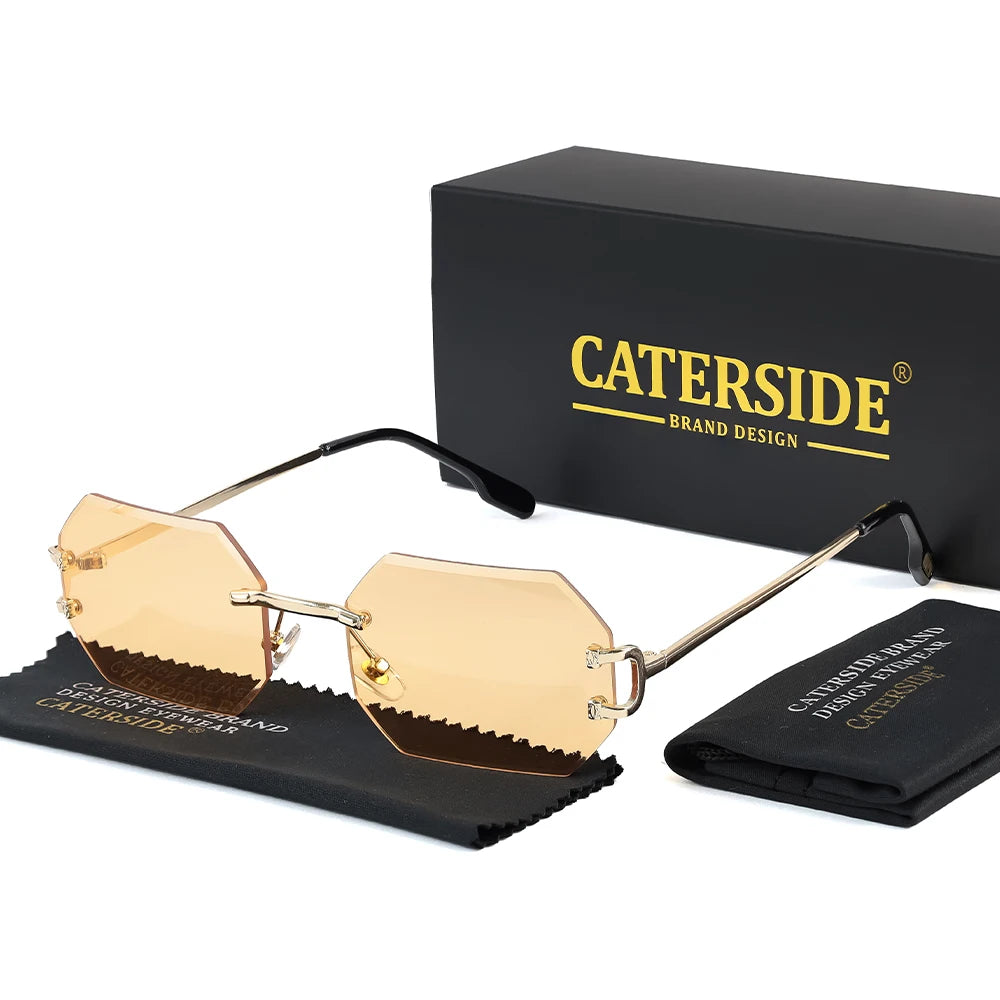 CATERSIDE Rimless Men's Sunglasses Polygon Vintage Frameless Glasses Gradient Lens Women Traveling Party Business Sun Glasses
