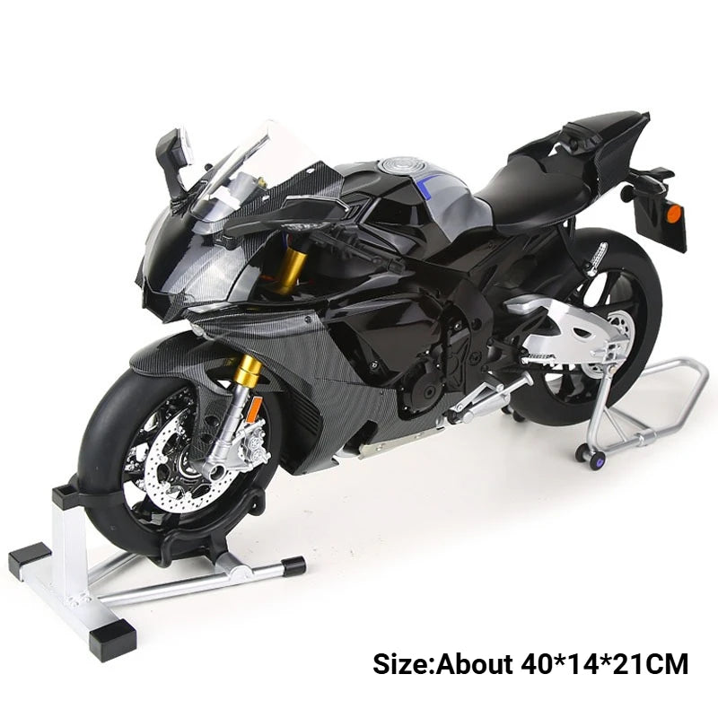 1:6 R1M Alloy Spray Motorcycle Diecast Toy Car Model with Light Wheel Damping Front Wheels Steerable Motorbike Boy Birthday Gift