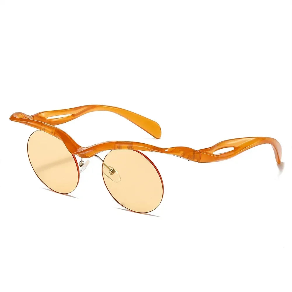 JNPCXI Retro Unique Rimless Round Sunglasses Fashion Clear Ocean Lens Shades UV400 Brand Designer Men Punk Mirror Sun Glasses