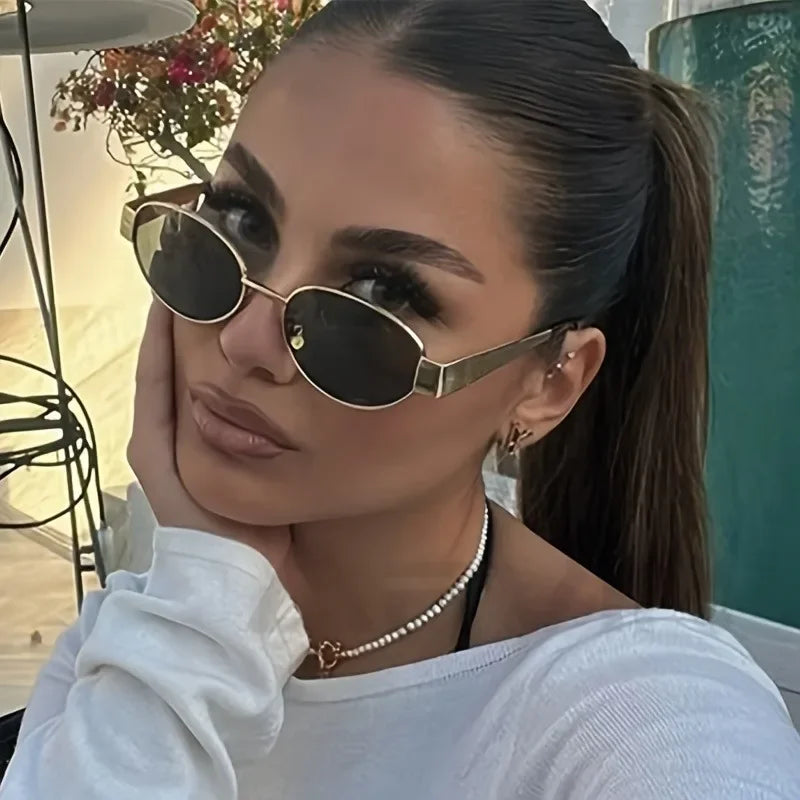 Fashionable Oval Shaped Women's Sunglasses Retro Trendy Outdoor Metal Sunglasses High-quality Classic Men's Glasses