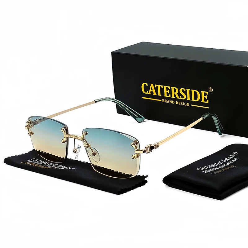 CATERSIDE Frameless Rectangle Sunglasses Women Luxury Designer Rimless Gradient Lens Metal Sun Glasses For Men Sports UV400