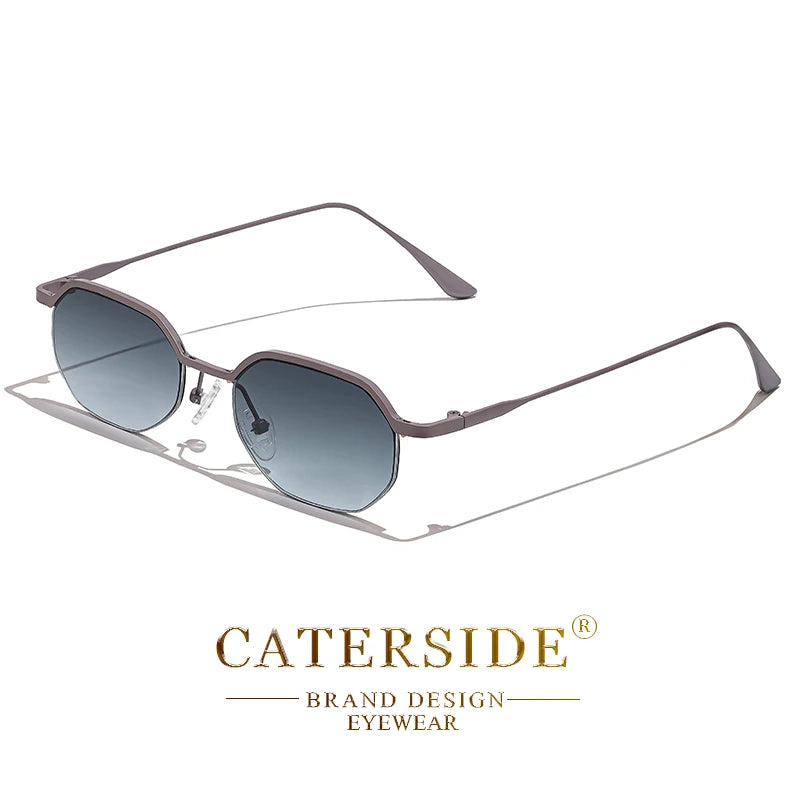 CATERSIDE Retro Small Sunglasses Men Polygonal Punk Half-Frame Sun Glasses for Women Business Travel Party Eyewear Summer Style