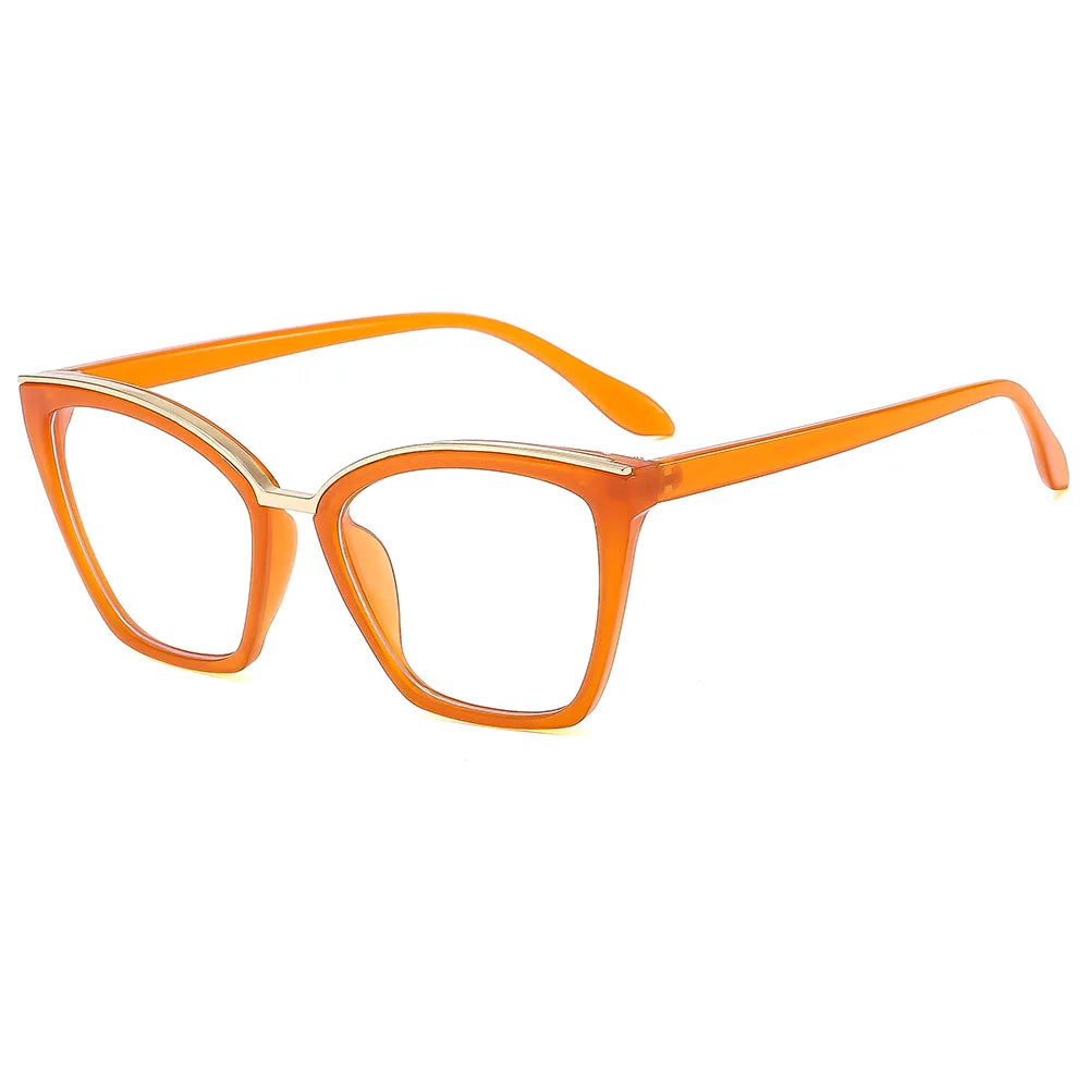 JNPCXI New Fashion Cat Eye Anti Blue Light Flat Top Glasses Metal Decorative Frame UV400 Protection for All Gender