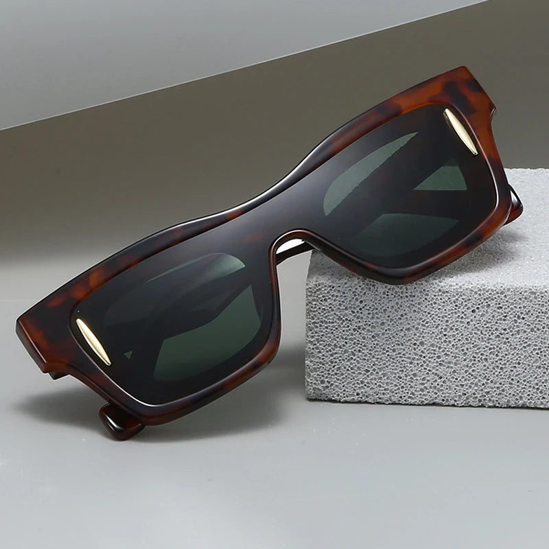 JNPCXI New Fashion Women Square Sunglasses Shades UV400 Black Tea Retro Rivets Double Color Men Sun Glasses
