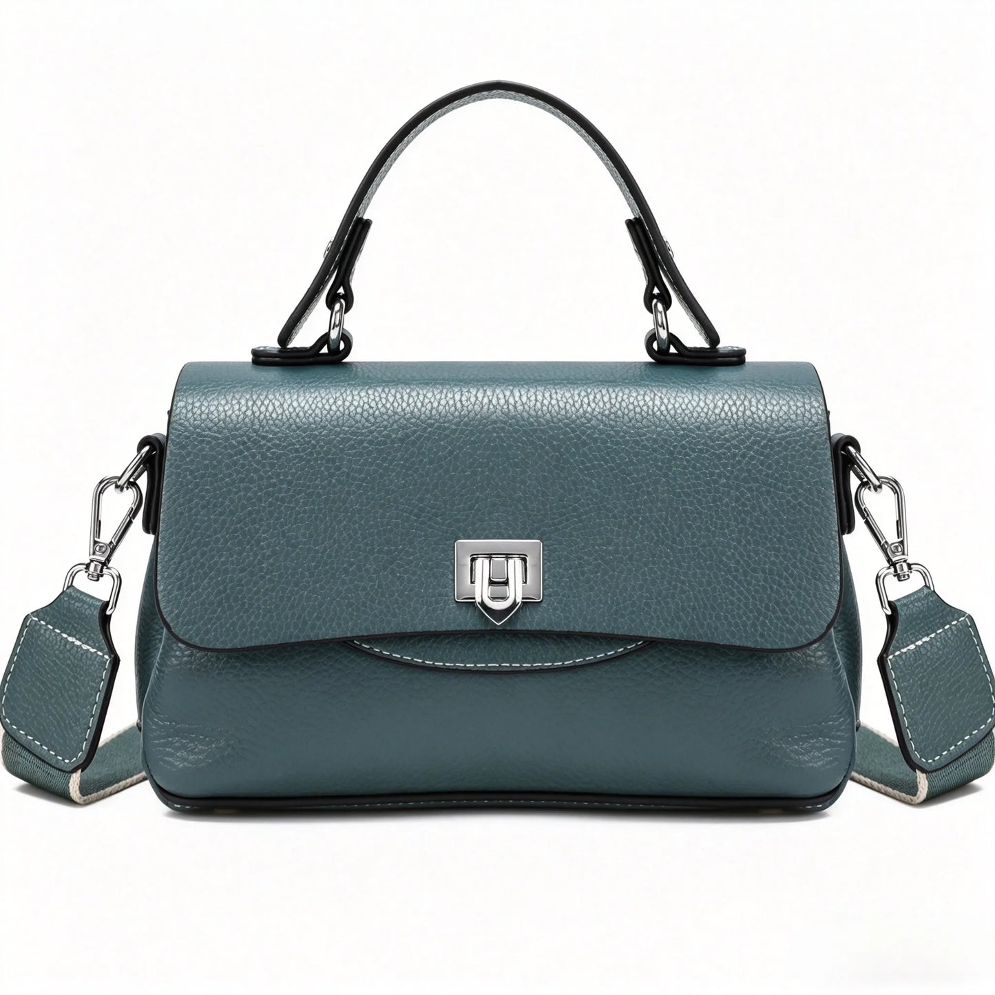 Genuine Leather Mini Crossbody Bag for Women Top Handle Satchel Handbag with Lock Closure Adjustable Strap Small Shoulder Bag