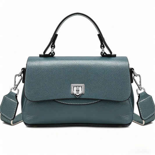 Genuine Leather Mini Crossbody Bag for Women Top Handle Satchel Handbag with Lock Closure Adjustable Strap Small Shoulder Bag