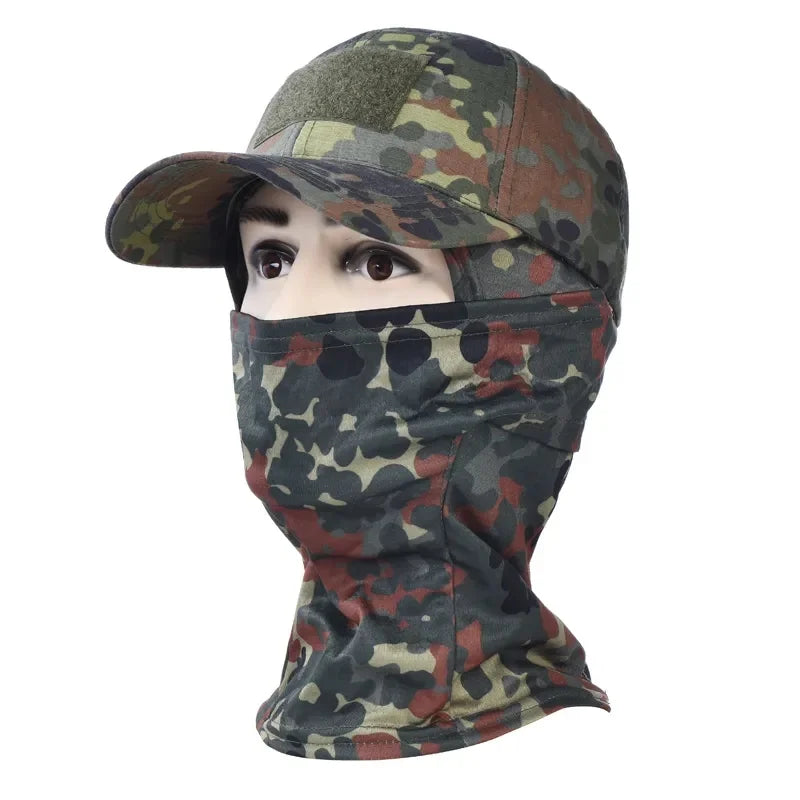 Camo Baseball Cap with Balaclava Outdoor Sun Hat Breathable Hiking Fishing Hats
