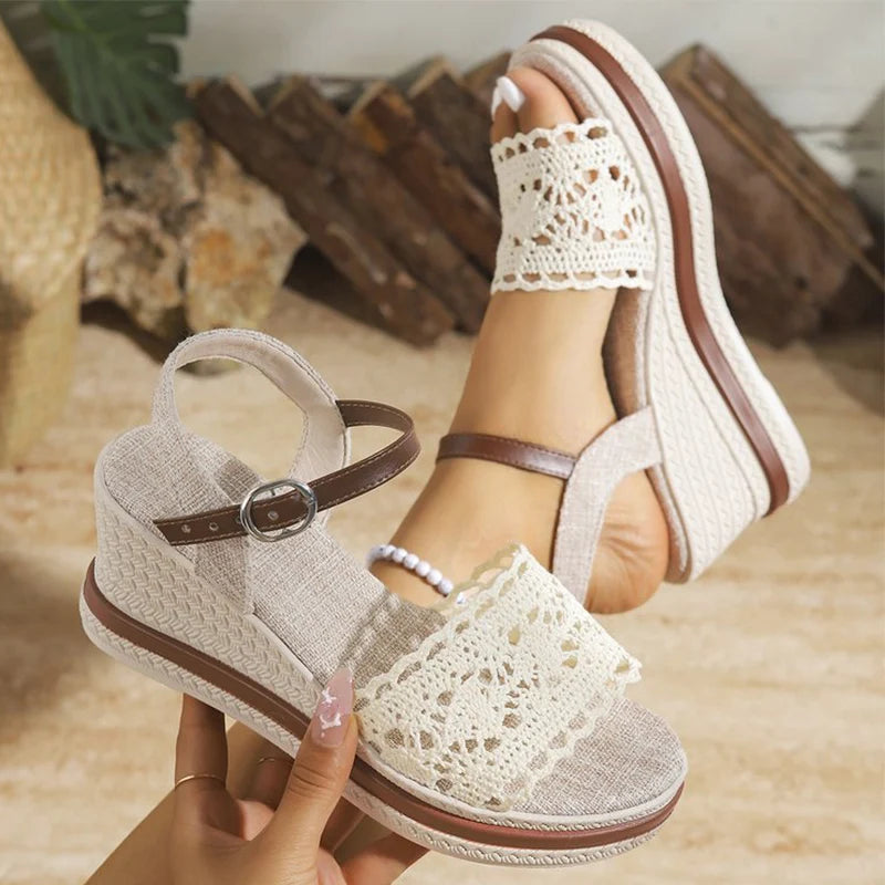 Summer Hollow Open Toe Sandals for Women Bohemian Beach Platform Woman Slides Adjustable Buckle Strap Women Slippers