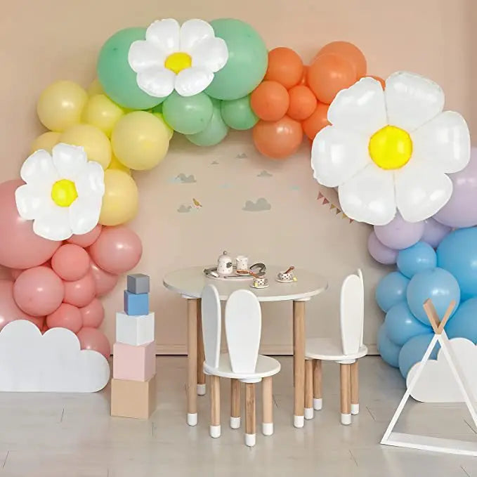 10pcs Elegant Daisy Balloons, Floral Decorations, White with Yellow Centers, Perfect for Summer Celebrations & All Occasions