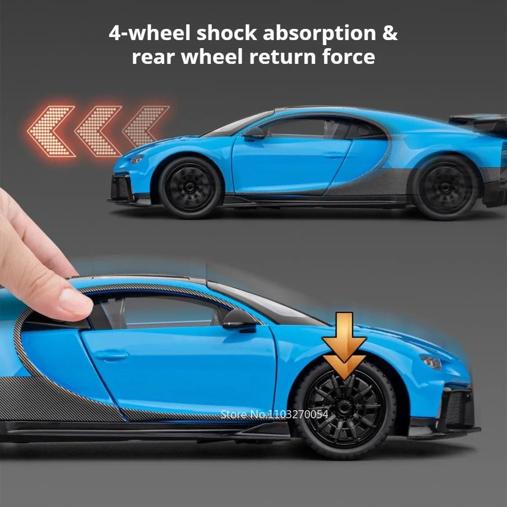 1:24 Chiron Tourbillon Miniature Model Alloy Diecast Car Toy Doors Opened with Sound Light Pull Back Sportscar Festival Surprise