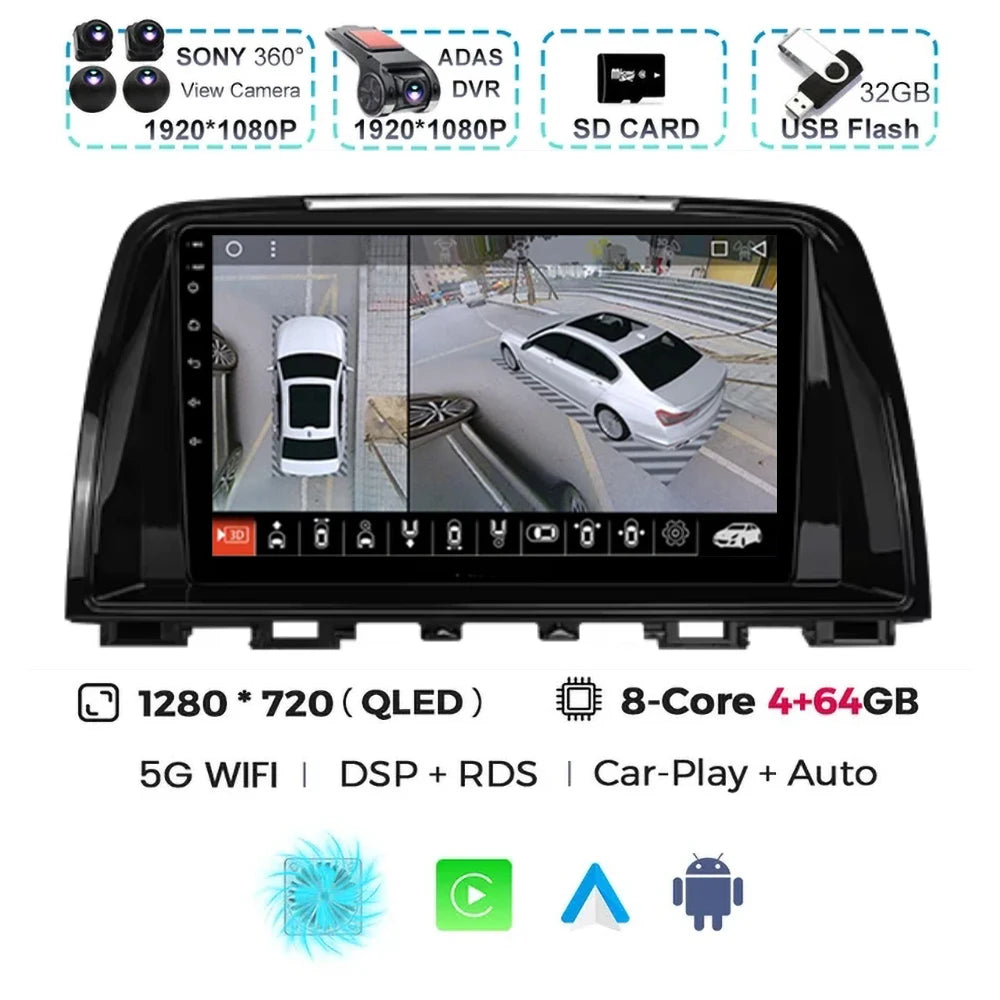 Android 15 For Mazda 6 GJ Atenza Touring Sport GT Carplay Auto Car Radio Multimedia Video Player Navigation GPS No 2Din 2 Din 4G
