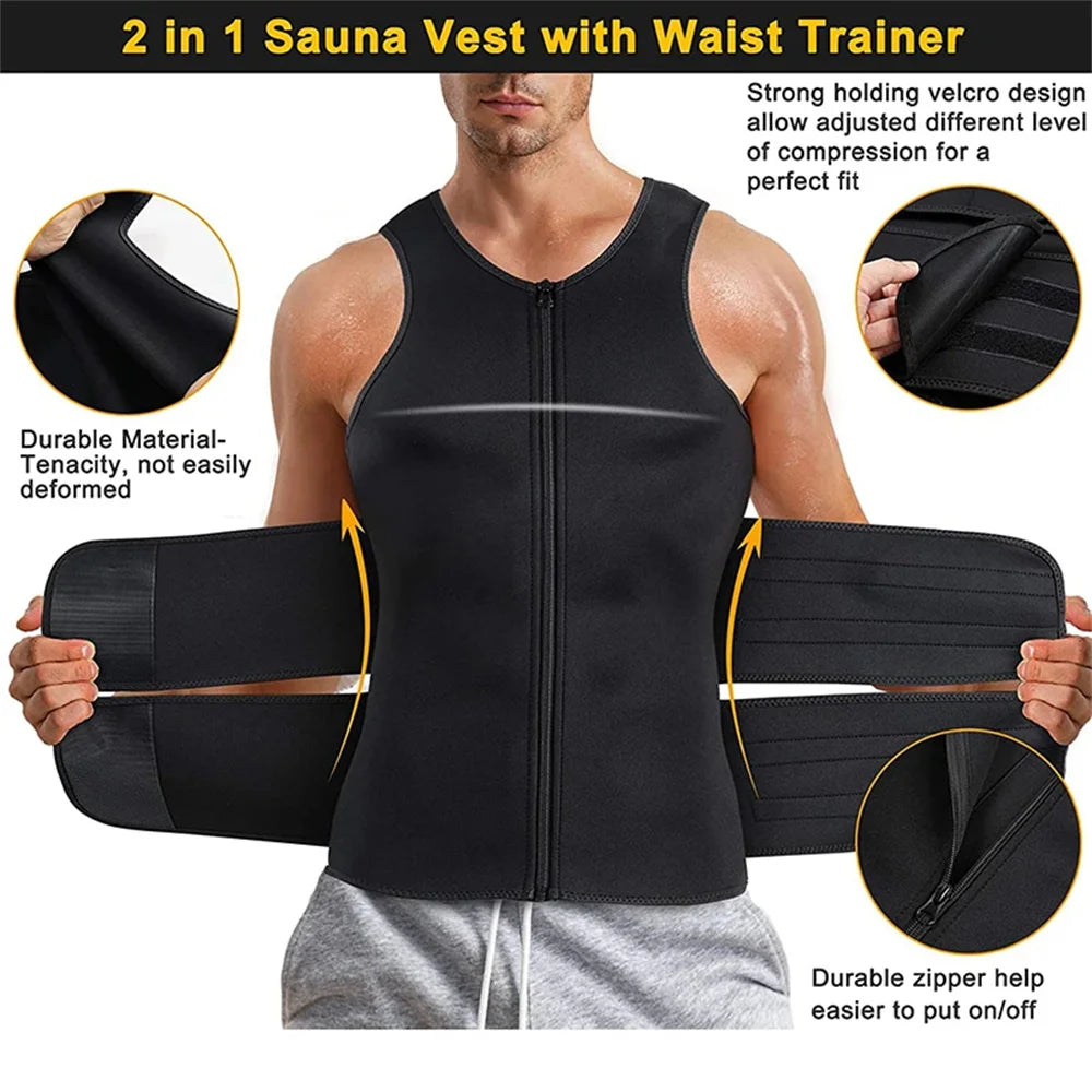 Men’s Compression Sauna Vest Slimming Body Shaper Tank Top for Workout Fitness