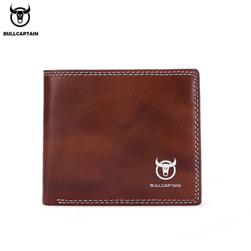 BULLCAPTAN Genuine Leather Men's Wallet RFID Function Fashion Men's Card Clip Wallet Latest Gift Box Men's Business Wallet QB032