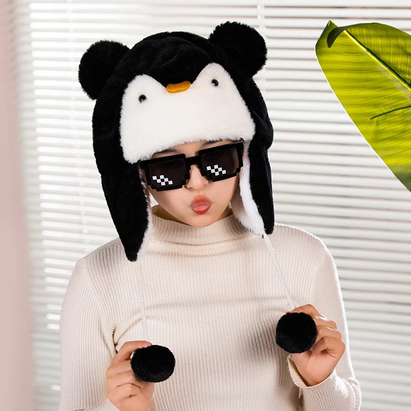 Cute Capybara Penguin Plush  Hat For Cycling Warm  Family And Friends Cartoon Husky Hat Christmas Gifts for the Winter Holidays