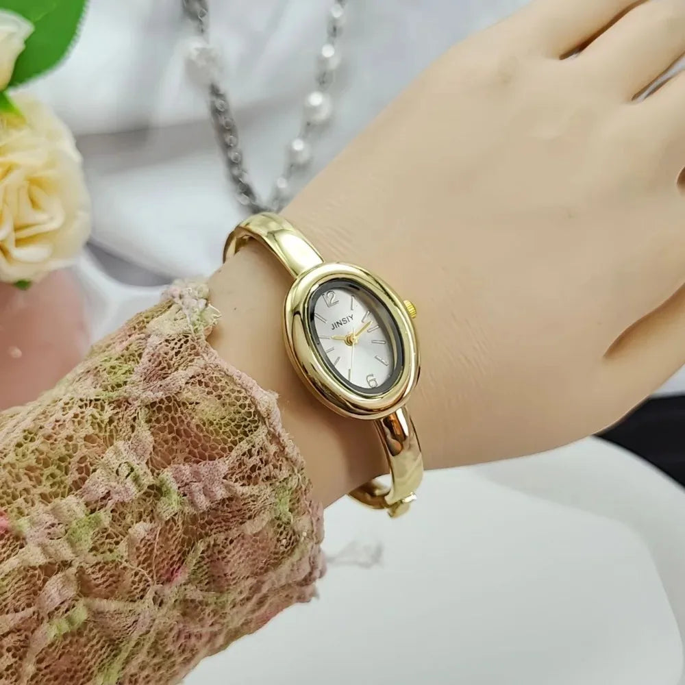 Luxury Gifts Gold Quartz Watch Famous Brand Women Bracelet Watches Fashion Oval Bathtub Shaped Wristwatches Dropshipping Clock