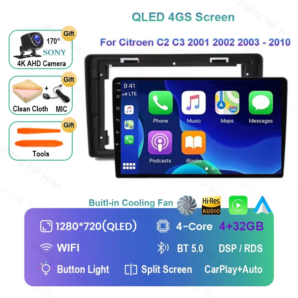 Android 16 CarPlay Auto Car Radio Multimedia navigation video Autoradio Stereo For Citroen C2 C3 2001 2002 2003 - 2010