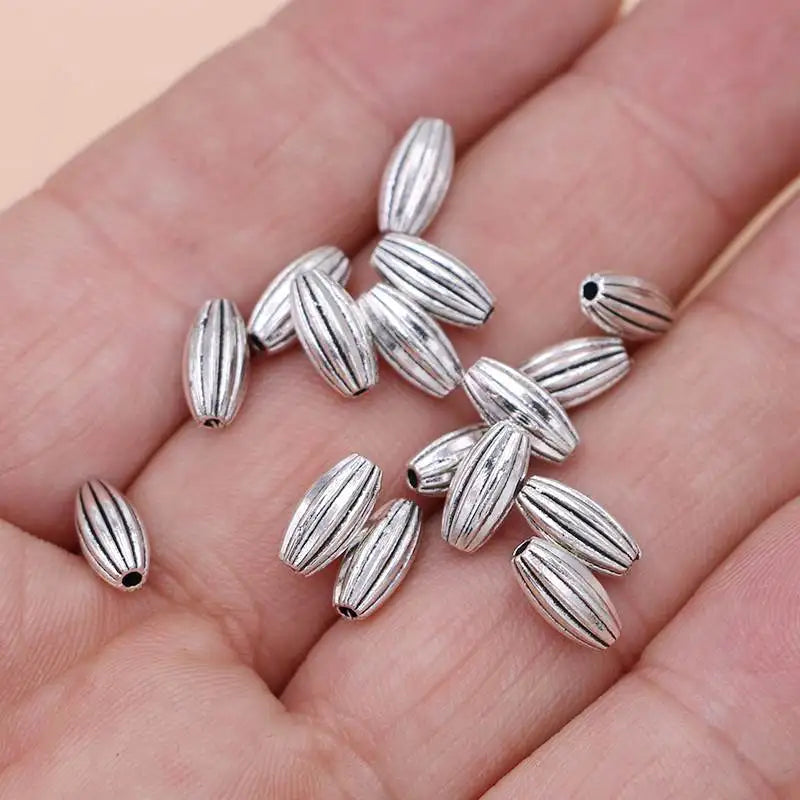 20Pcs Silver Plated Oval Loose Spacer Beads for Jewelry Making Bracelet DIY Handmade Accessories Necklace