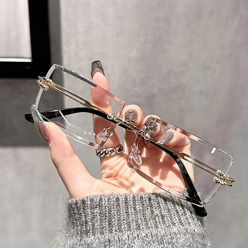 1 Pair of Classic and Stylish Frameless Square Glasses Suitable for Both Men and Women, Versatile for Daily Use