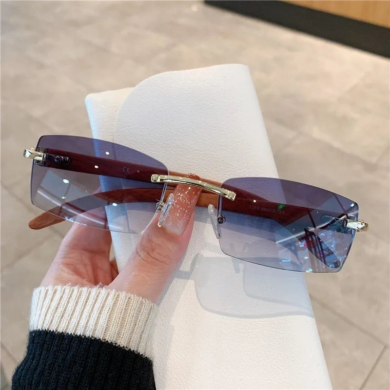 Fashion Sunglasses European and American Men's and Women's Frameless Imitation Wood Grain Leg Sunglasses