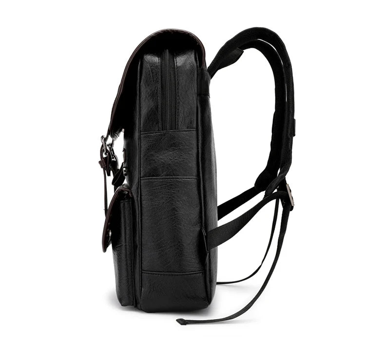 Black Vintage Laptop Leather Backpacks School Travel, Casual PU Leather Men Bags