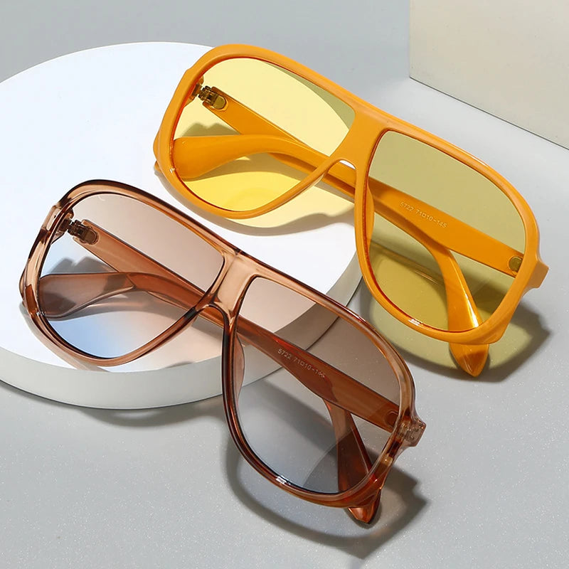 JNPCXI Retro Double Bridges Men Pilot Sunglasses Fashion Tea Rivets Decoration Shades UV400 Women Trending Sun Glasses