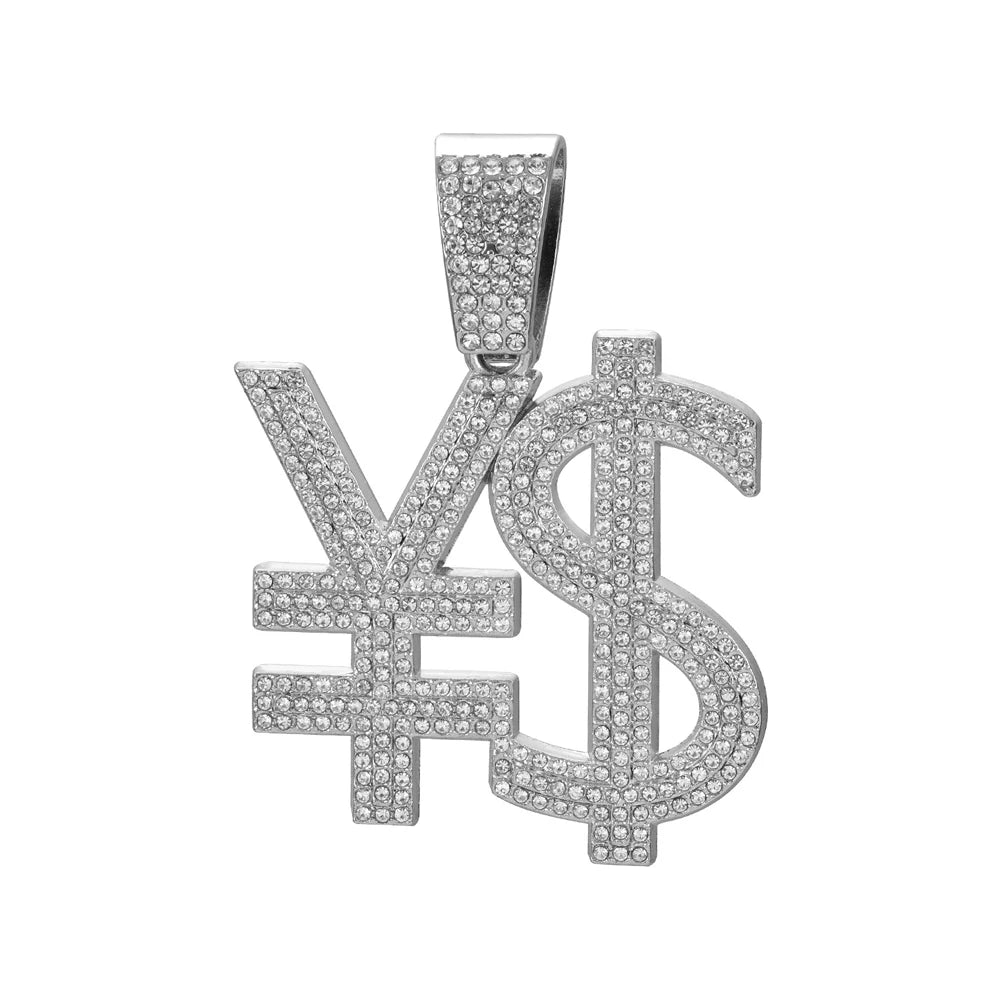 Hip Hop Exaggerated Dollar Sign Pendant,with 13mm Cuban Chain Currency Symbol Pendant Necklace for Men Rapper Charm Jewelry Gift
