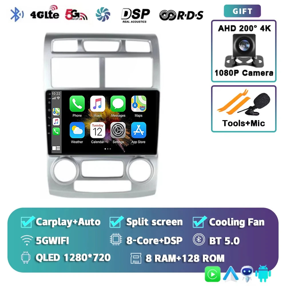 For Kia Sportage 2 2004 2005 2006 2007 - 2010 2K 12+256 QLED Android 16 CarPlay Car Radio Multimedia Video Player GPS stereo 4G