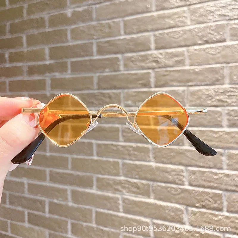 2pcs Children's Sunglasses Boys and Girls Retro Metal Square Frame Prince Glasses Baby Fashion All-Match Catwalk Show Sunglasses