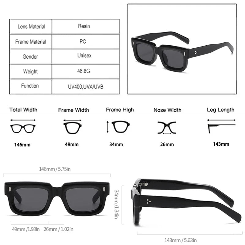 JNPCXI Fashion Square Sunglasses Women Retro Rivets Men Clear Ocean Lens Eyewear Shades UV400 Punk Sun Glasses