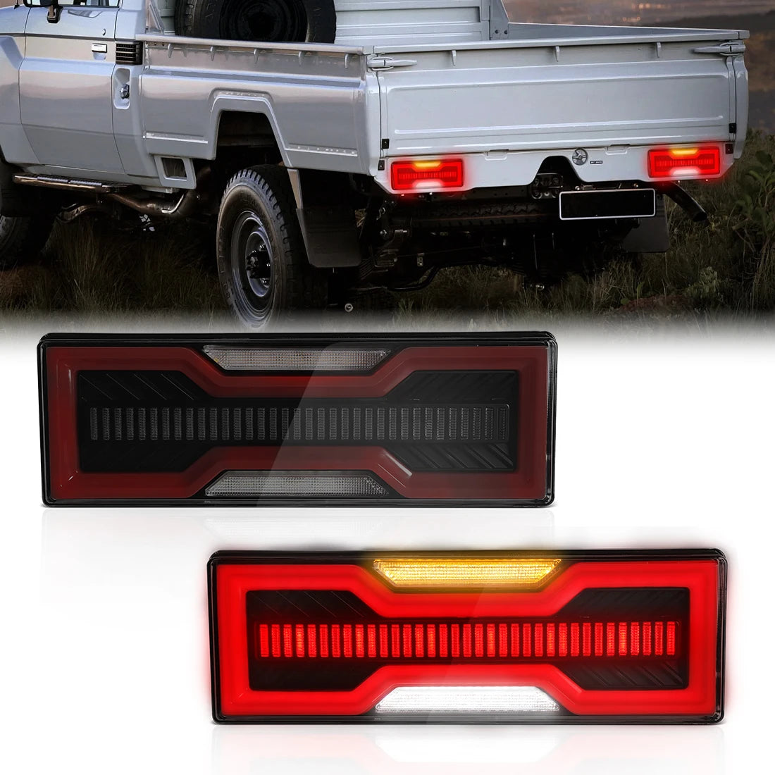 2PCS LED Tail Lights For Toyota Land Cruiser 70 Series FJ75 LC79 Rear Driving Reverse Brake Dynamic Turn Signal Lamps Taillights