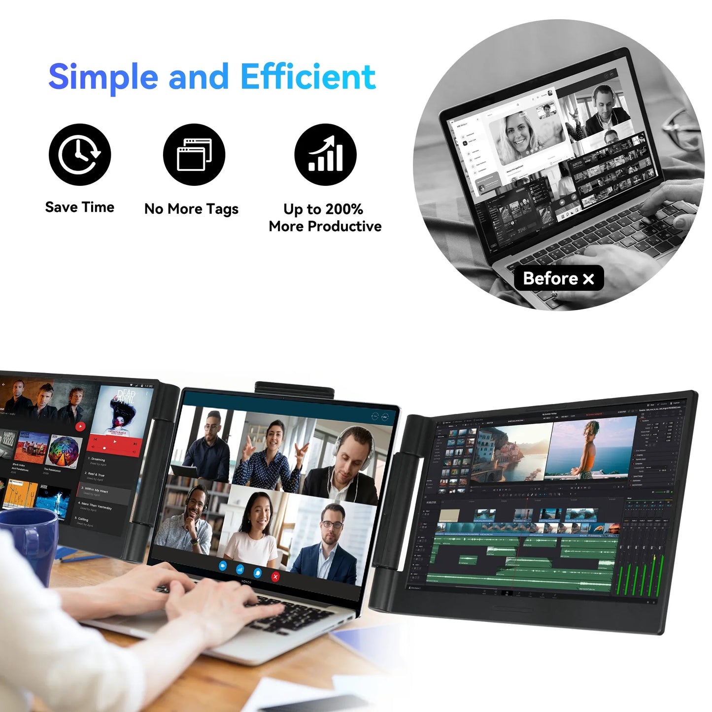 14" Laptops Screen Extender Triple Dual FHD 1080P IPS Monitors 13.3-17.3 Laptop