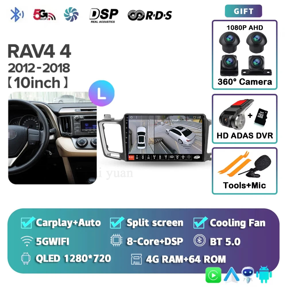 For Toyota RAV4 4 XA40 5 XA50 2012 - 2018 Android 15 4G WIFI Car Radio Carplay Auto Multimedia Stereo Video Player GPS Navigatio