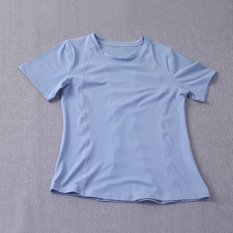 New waist closing sports short sleeve women's casual loose running Equestrian clothes quick drying fitness T-shirt