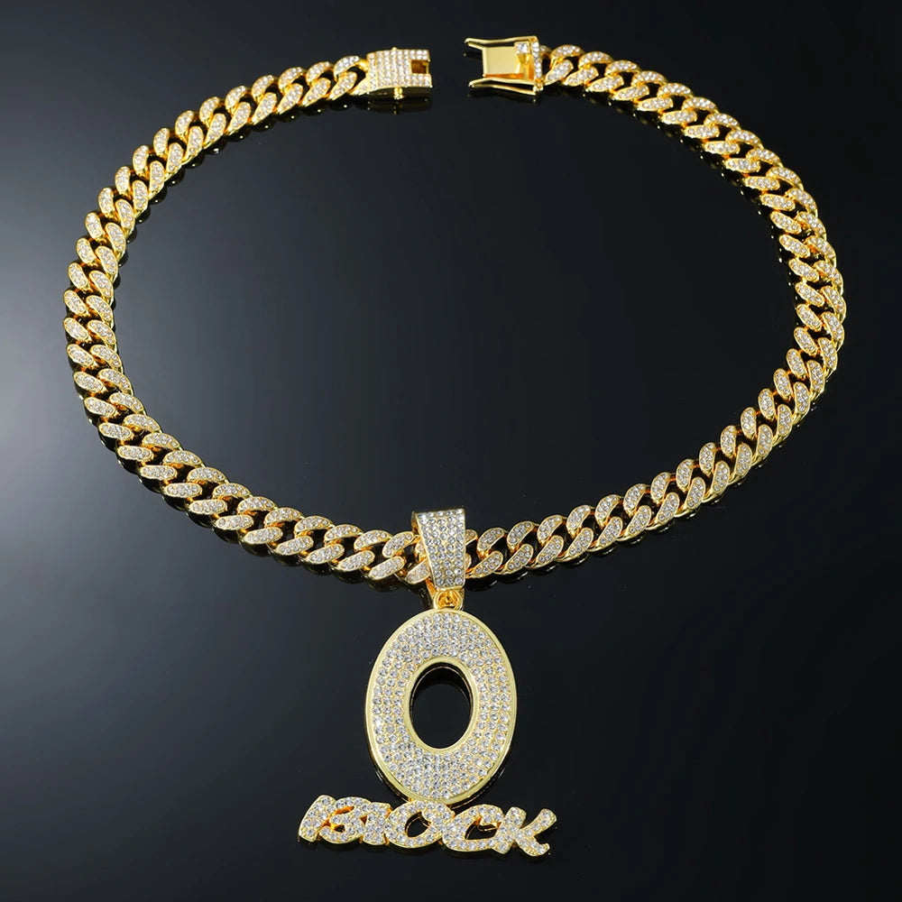 Trendy Hip Hop Letter Charm Letter O Block Pendant Necklace For Women Men Bling  Iced Out Cuban Chain Necklaces Charm Jewelry