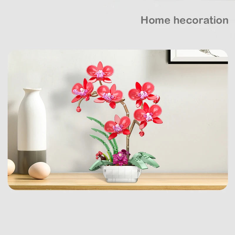 Creative Bouquet Orchid Flowers Building Blocks City Romantic Home Decoration