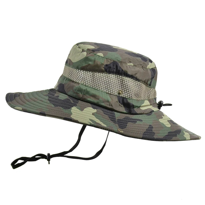 Xinbaoguan 100% Polyester 9018 Outdoor Fisherman Hat Leisure Jungle Round Edge Mesh Hat Mountaineering Fishing Camo Benni Hat