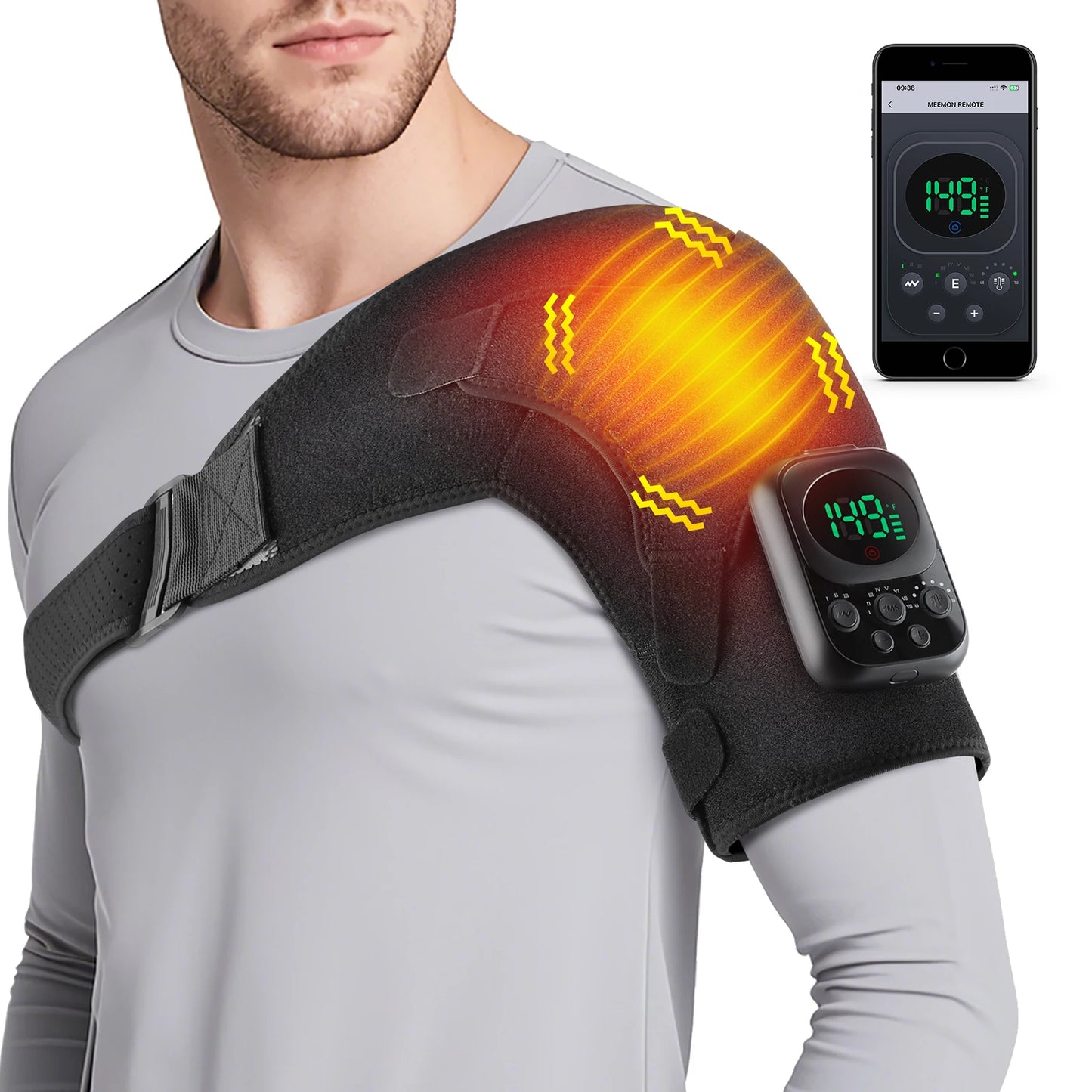 Shoulder Massager Electric Heating Shoulder Brace Belt Adjustable Heating Vibration Detachable Wireless Control Relax Muscles