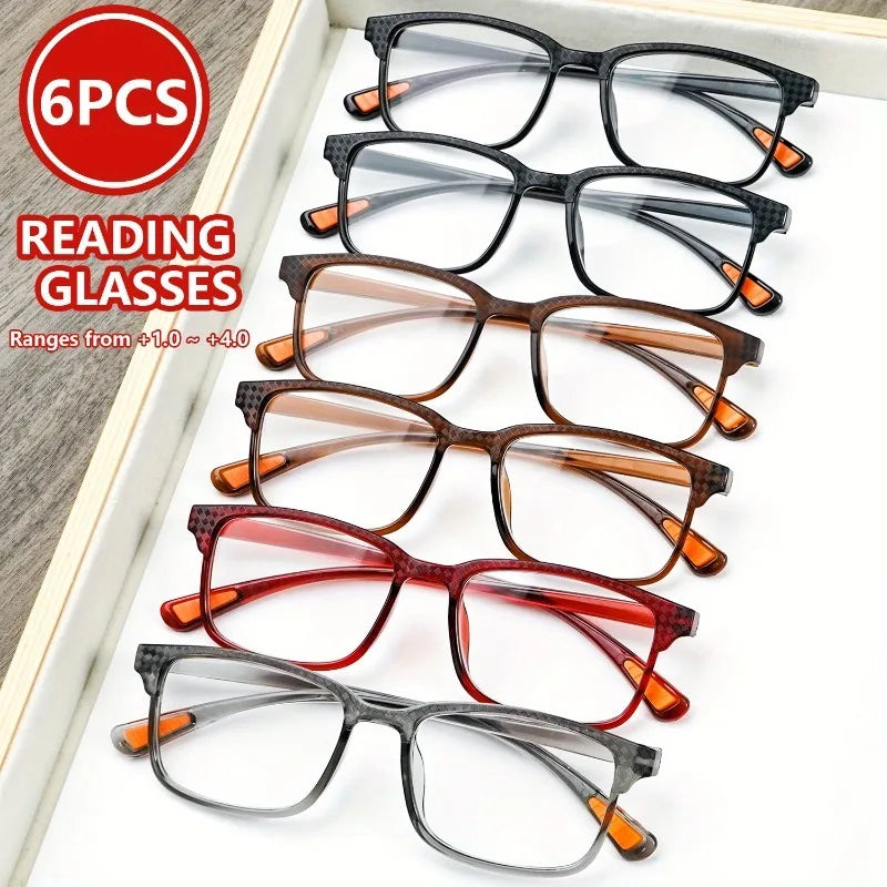 A Set of 6 Simplicity Full-frame Reading Glasses, Suitable for Both Men and Women, Offering Prescriptions From +1.0 To +4.0