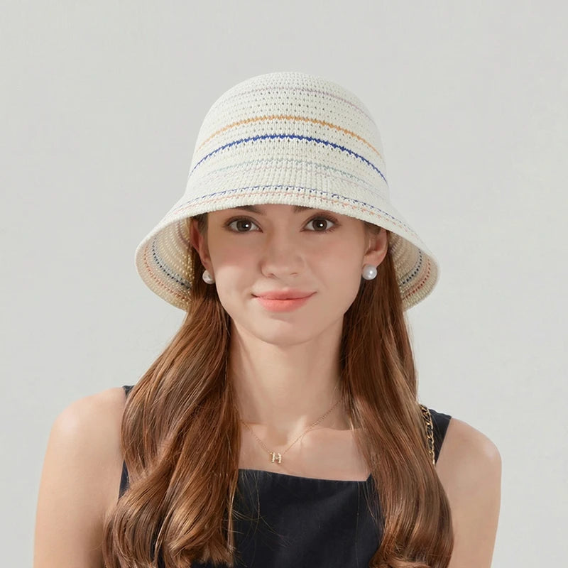 6162-Summer sun protection and shade hat with children's striped knitted mesh ventilation fisherman cap, versatileandsuitablefor