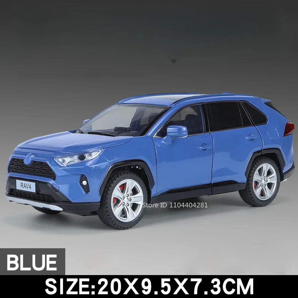 1/24 Land Cruiser RAV4 Car Toy Model Diecast Alloy ORV Cars Sound Light Pull Back 6 Door Can Be Opened Rubber Tires Vehicle Gift