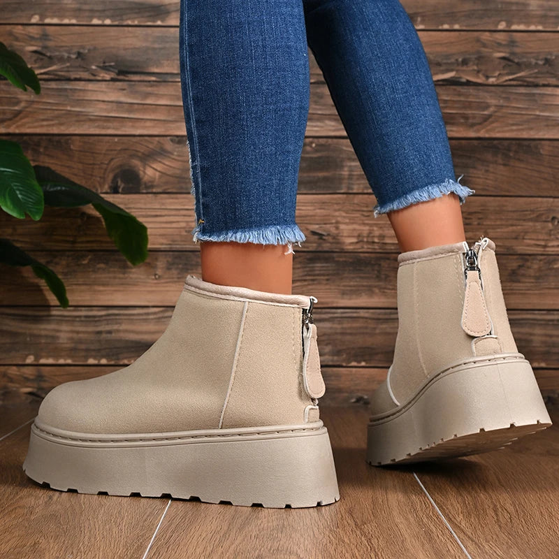 Winter Chunky Platform Snow Boots Women Big Round Toe Thicken Plush Ankle Boots Woman Thick Sole Non Slip Warm Short Booties