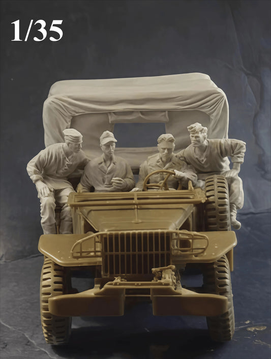 1: 35 Cast Resin Model Assembly Kit GK, Tank Team of 4 Including Tent, Unpainted Needs To Be Assembled