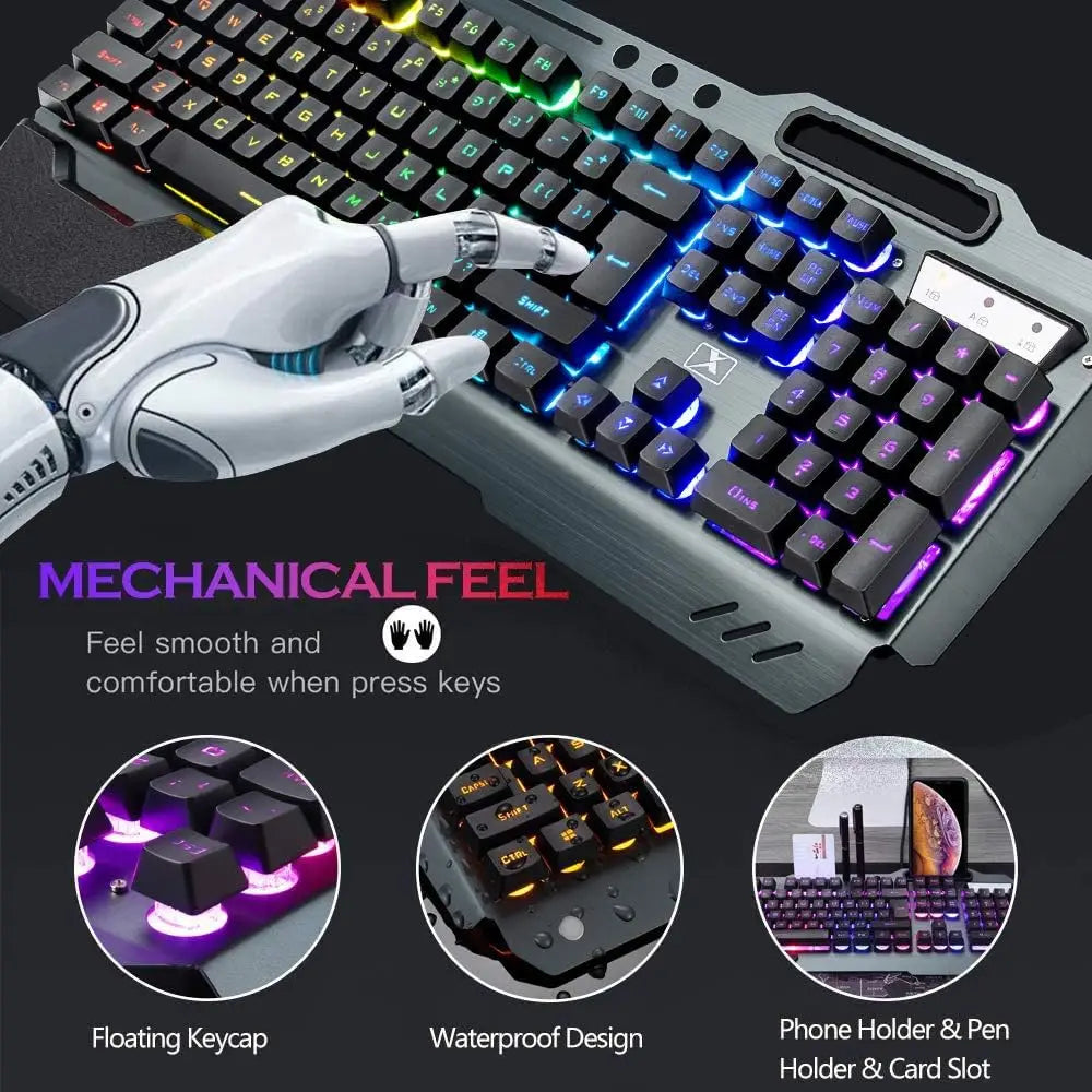 K680 Wireless Gaming LED Keyboard Mouse, Rainbow Rechargeable 3800mAh Battery