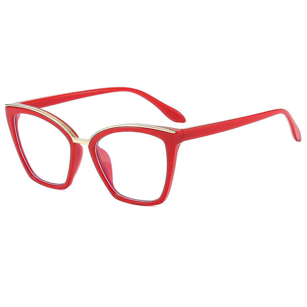 JNPCXI New Fashion Cat Eye Anti Blue Light Flat Top Glasses Metal Decorative Frame UV400 Protection for All Gender